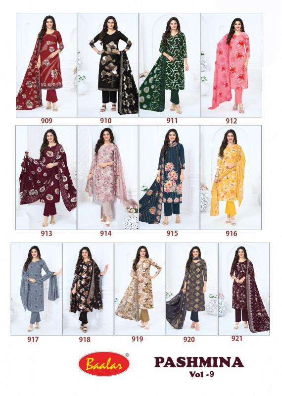 Baalar pashmina vol 9 wholesale cotton dress material catalogue